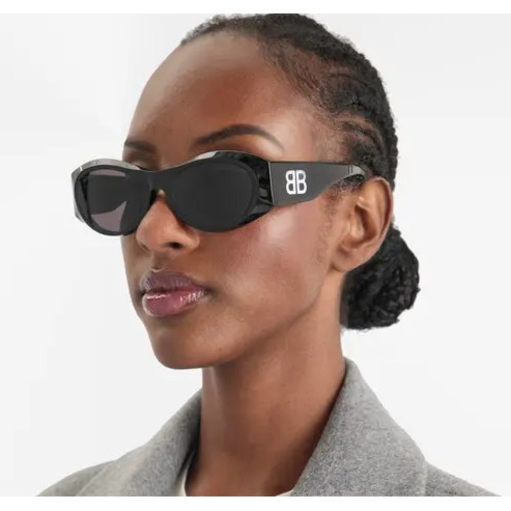 NWT Balenciaga BB0396SK Black Oval 55mm Sunglasses - Picture 4 of 5